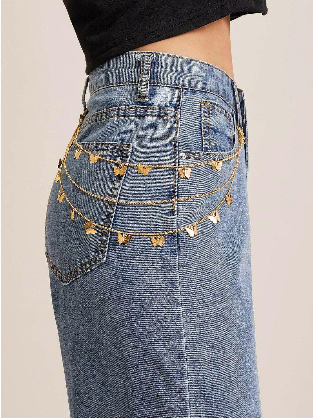 yellow chimes rose gold-plated multi-layered butterfly jeans chain