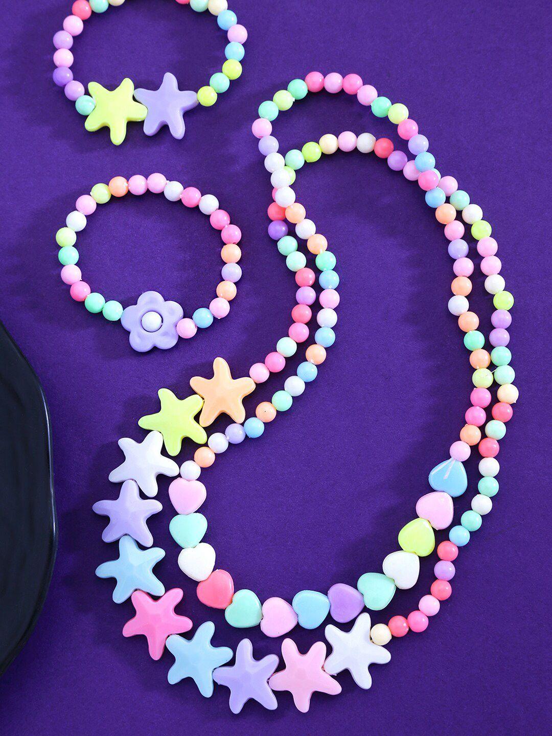 yellow chimes set of 2 pink & blue beaded heart & star jewellery set