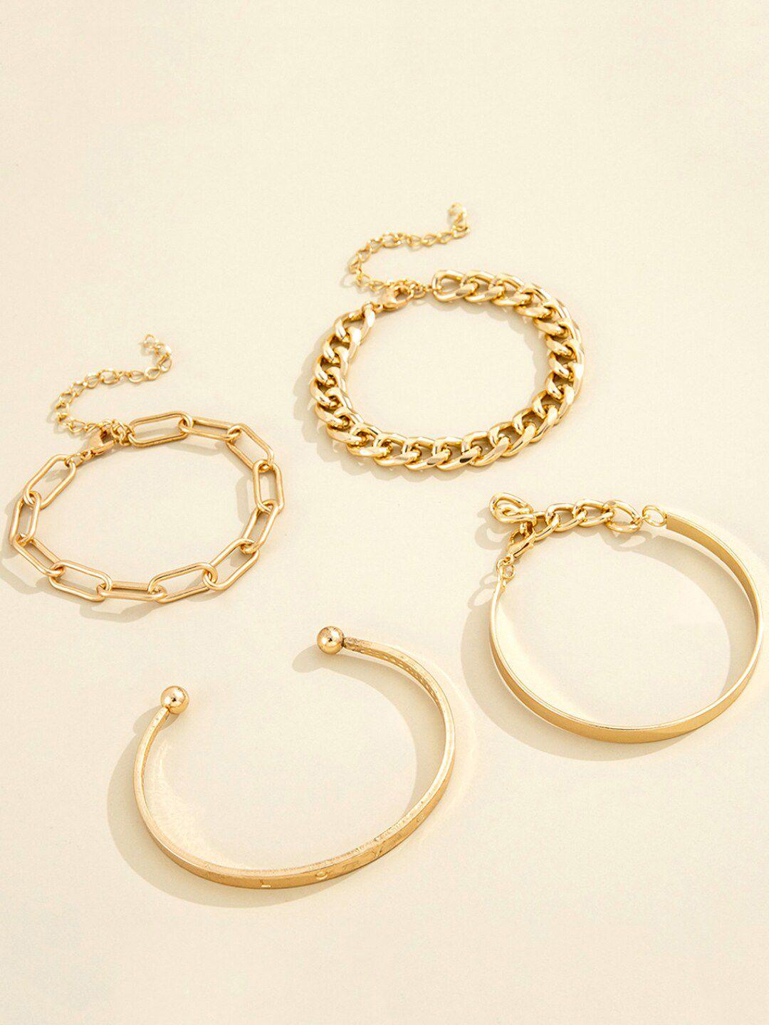 yellow chimes set of 4 women gold-plated stackable link bracelet