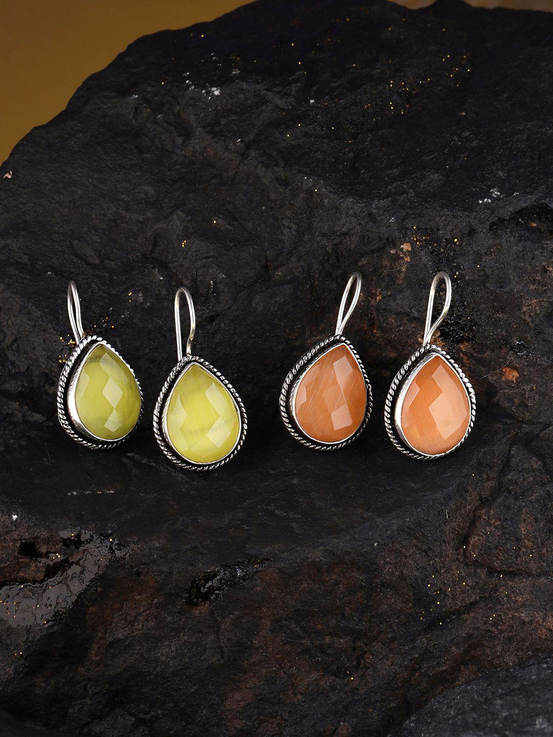 yellow chimes silver oxidised set of 2 orange & yellow contemporary drop earrings