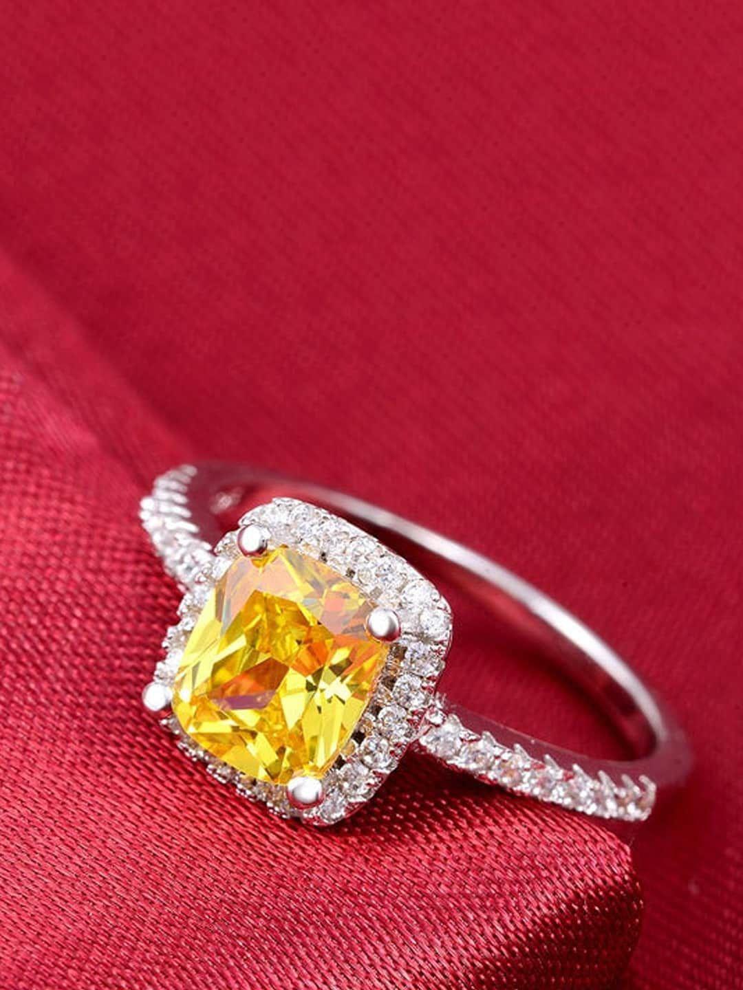 yellow chimes silver-plated white crystal-studded finger ring