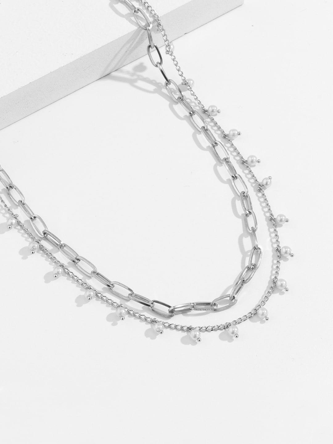 yellow chimes silver tone dual layer pearl studded waist chain