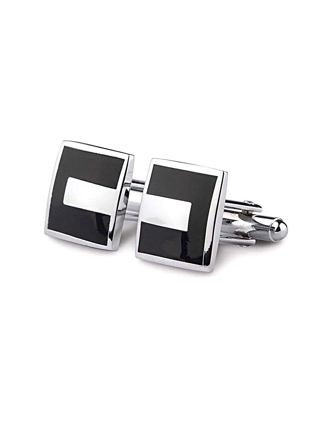 yellow chimes silver-toned & black cufflink