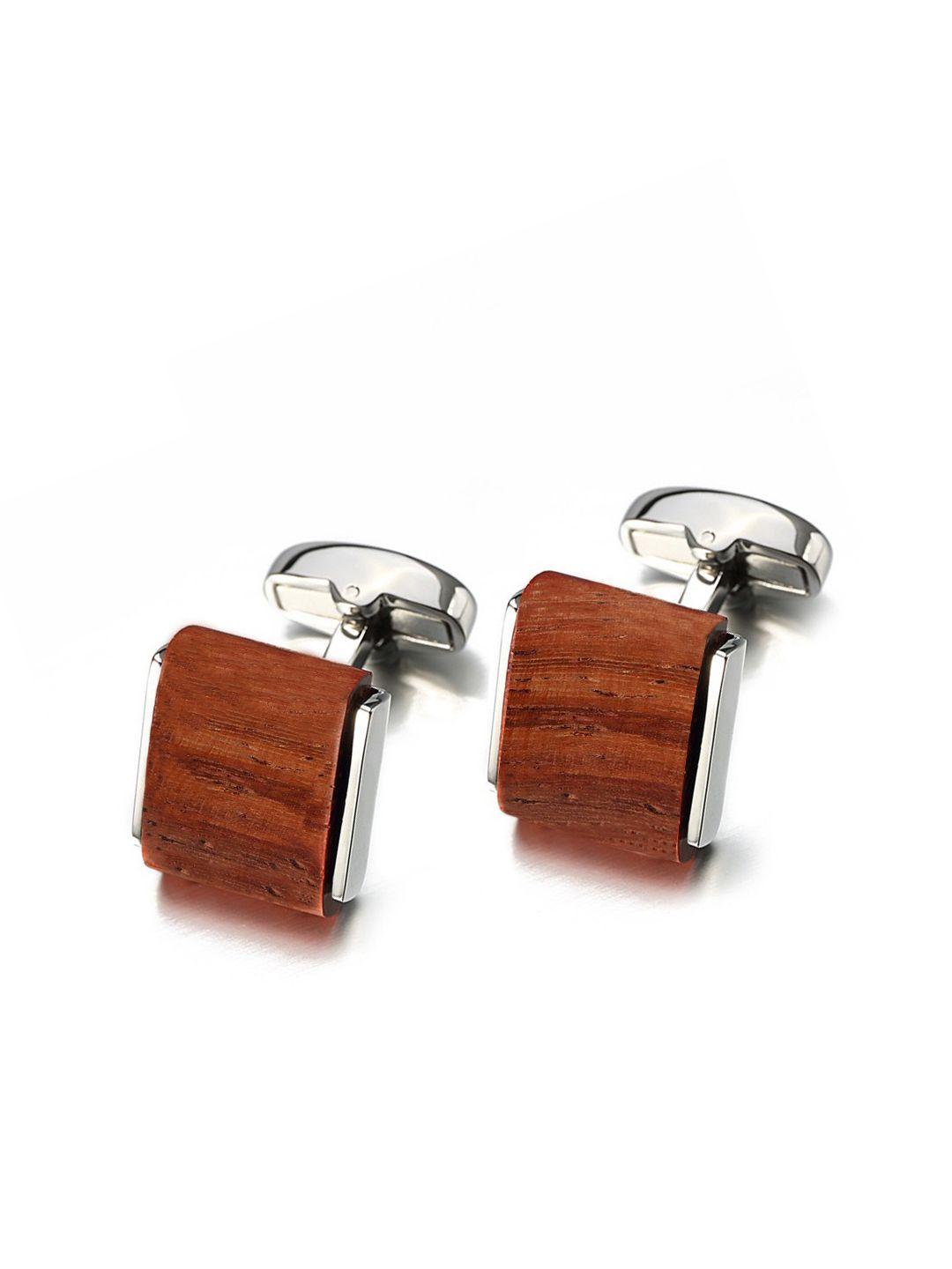 yellow chimes silver-toned & brown cufflink