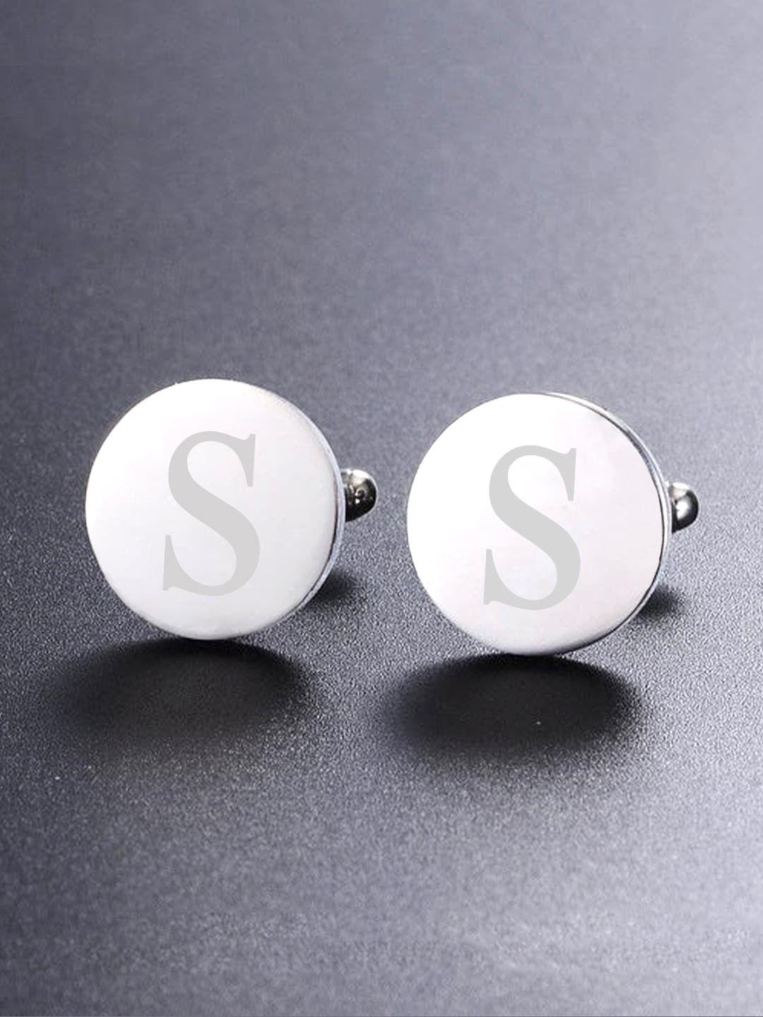 yellow chimes silver-toned & rhodium-plated round cufflinks