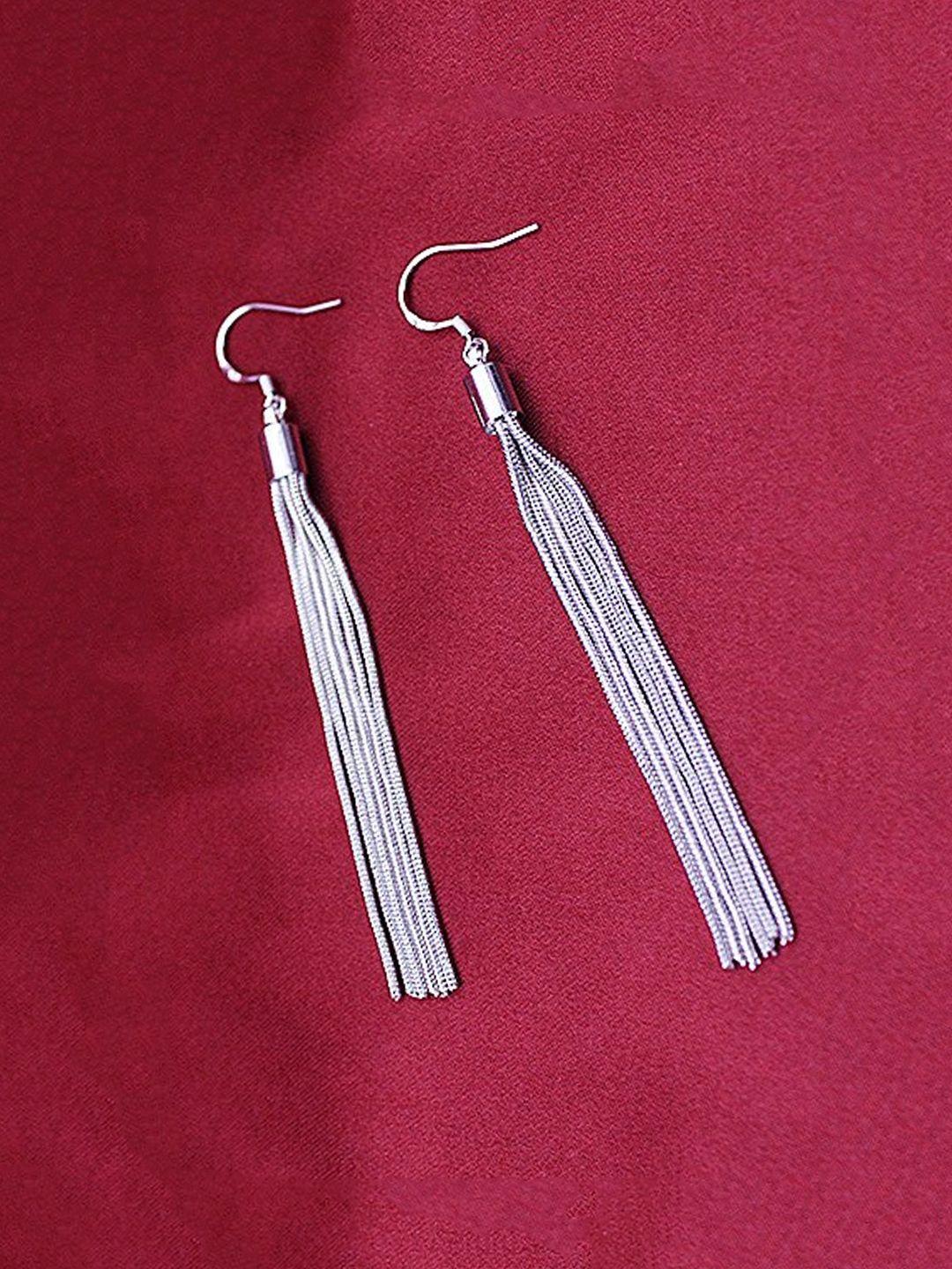yellow chimes silver-toned tasselled contemporary drop earrings