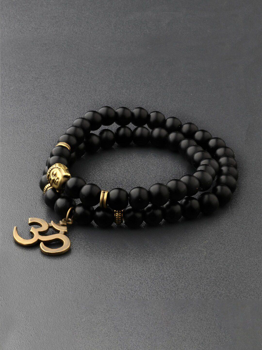 yellow chimes unisex black & gold-toned  devine buddha beads charm bracelet