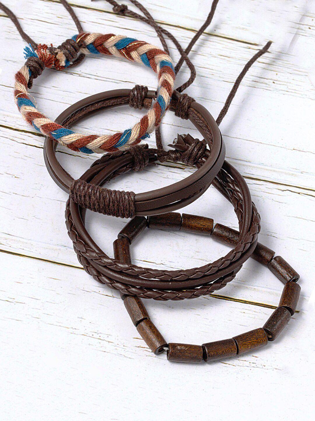 yellow chimes unisex pack of 4 brown & cream-coloured leather wraparound bracelet