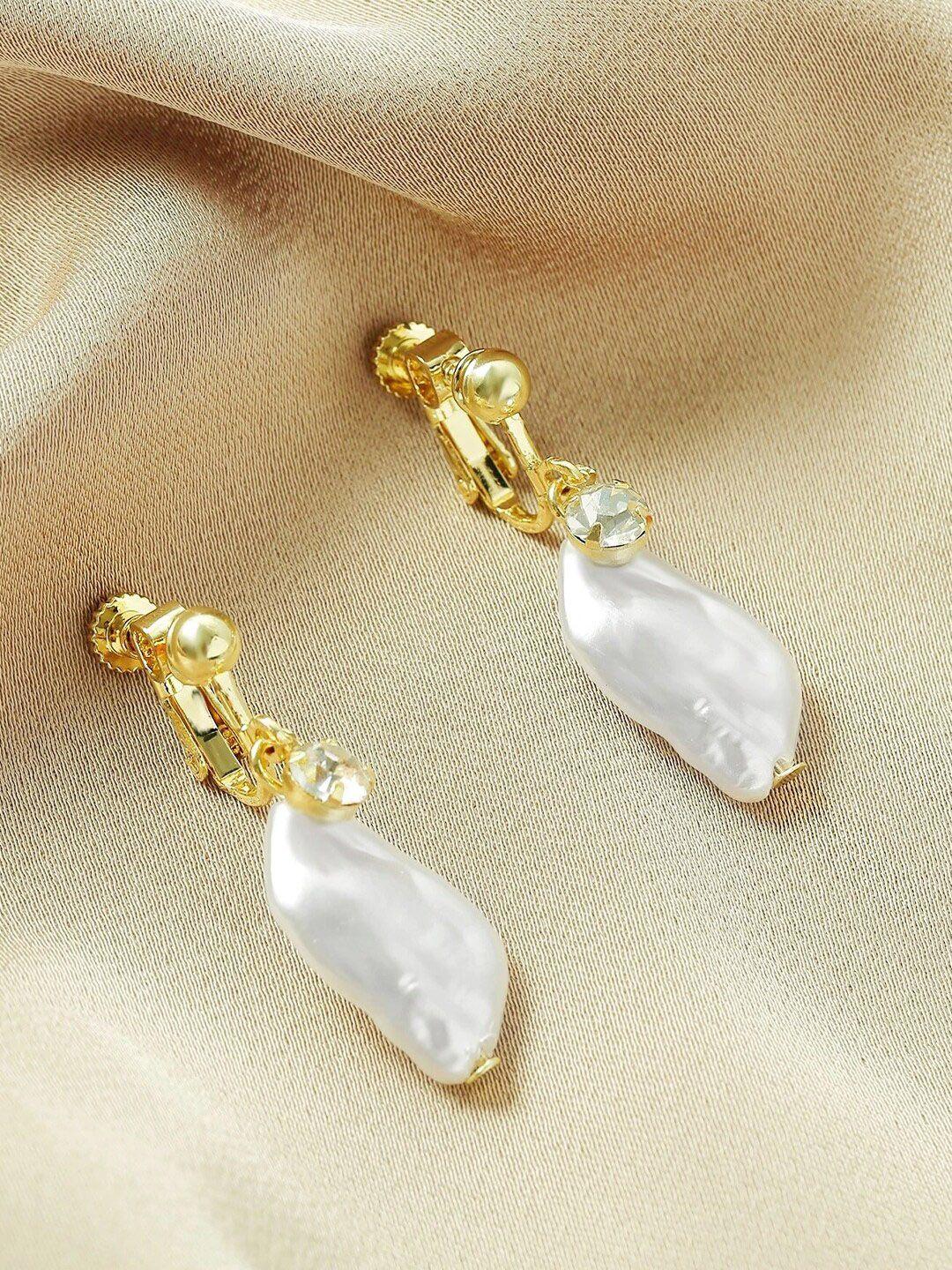 yellow chimes white  pearl hanging drop earring