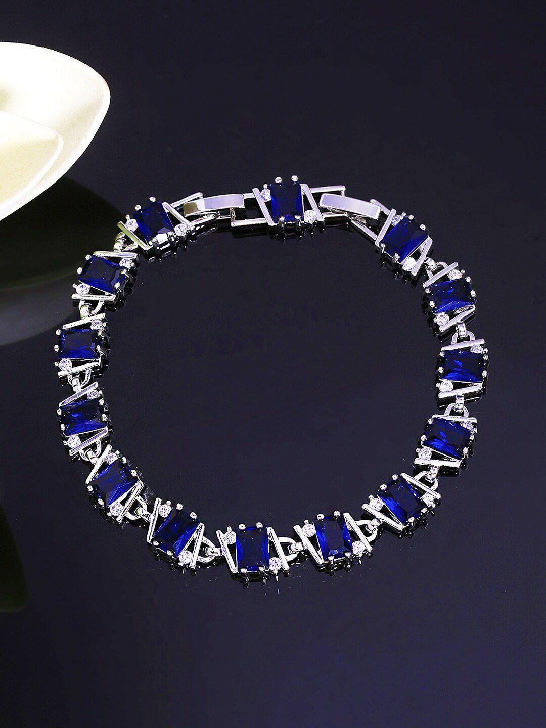 yellow chimes women blue & silver-toned crystals rhodium-plated link bracelet