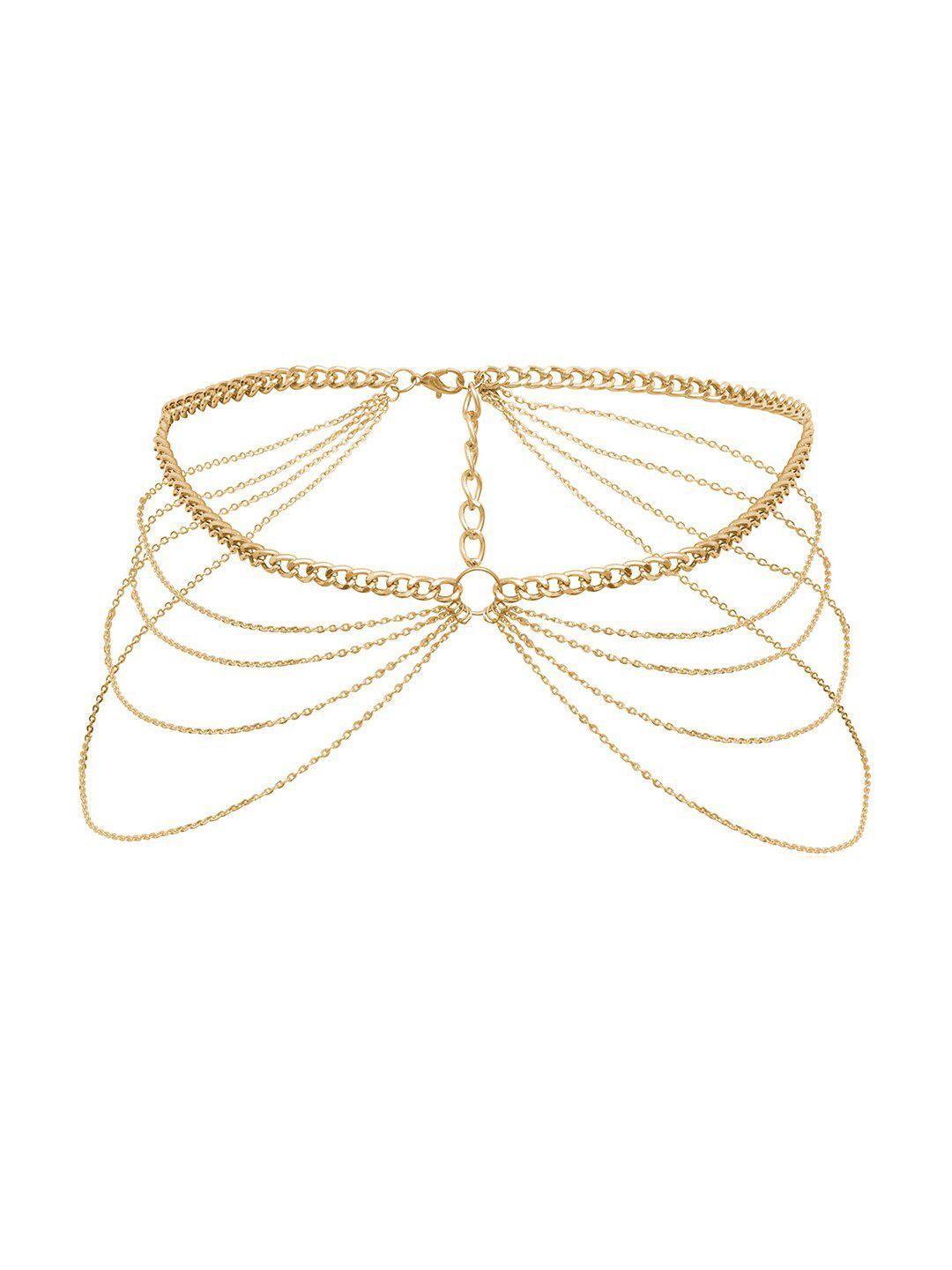 yellow chimes women gold-plated layared link waist chain