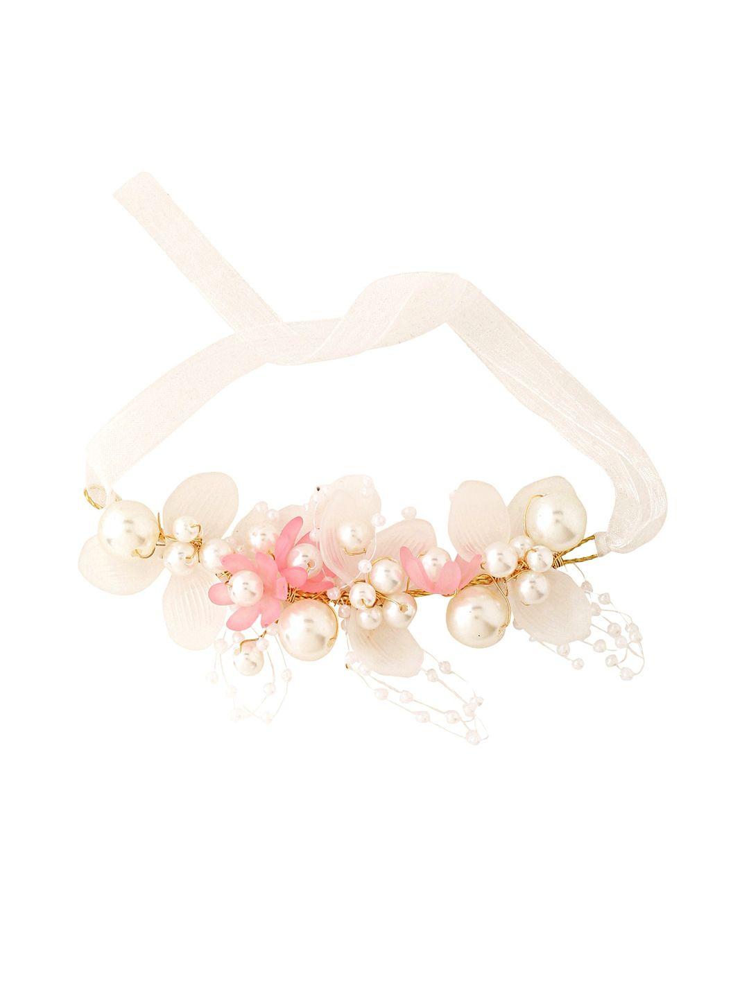 yellow chimes women gold-toned & white pearls cuff bracelet