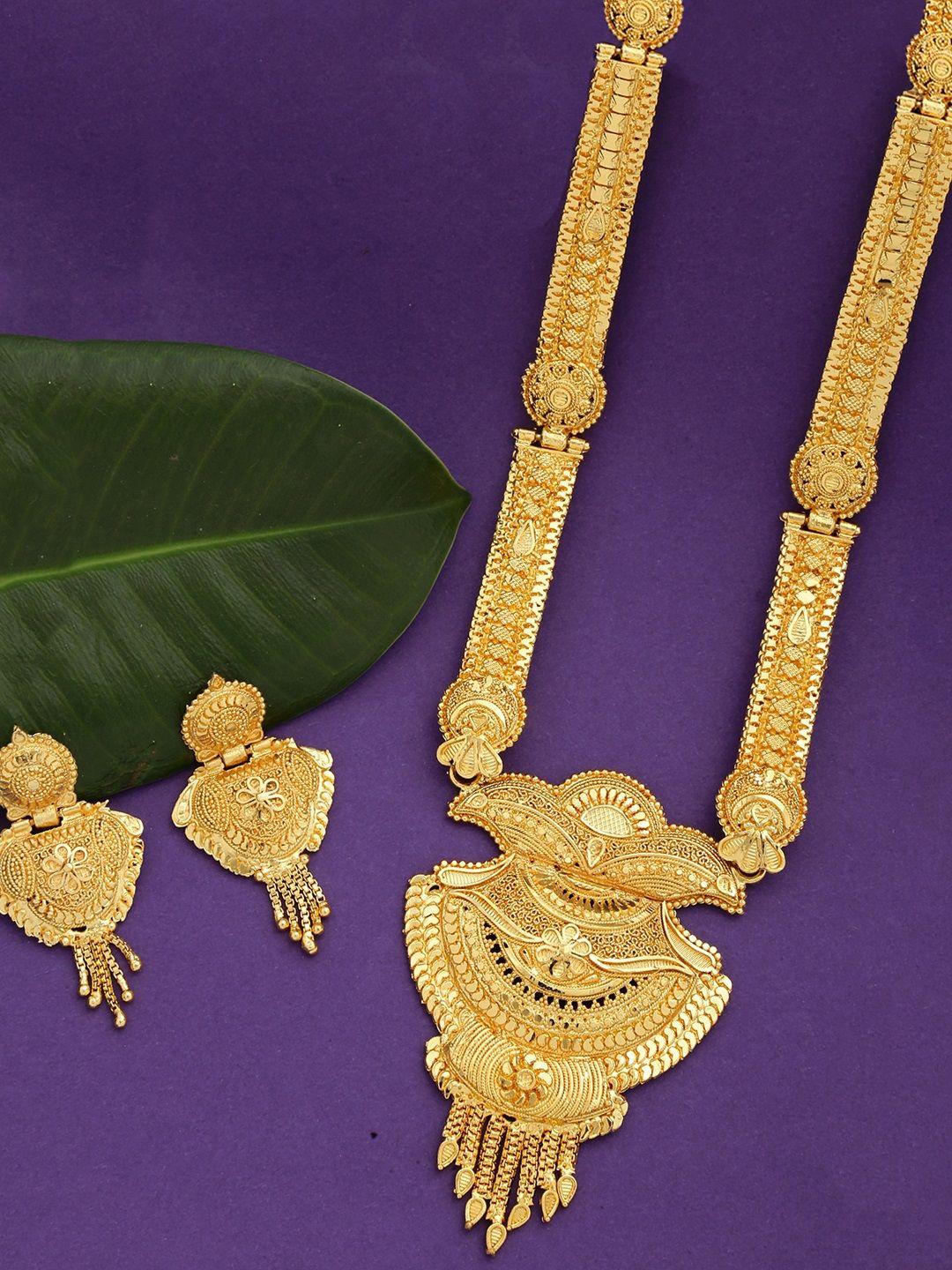 yellow chimes women gold-toned antique traditional jewellery set