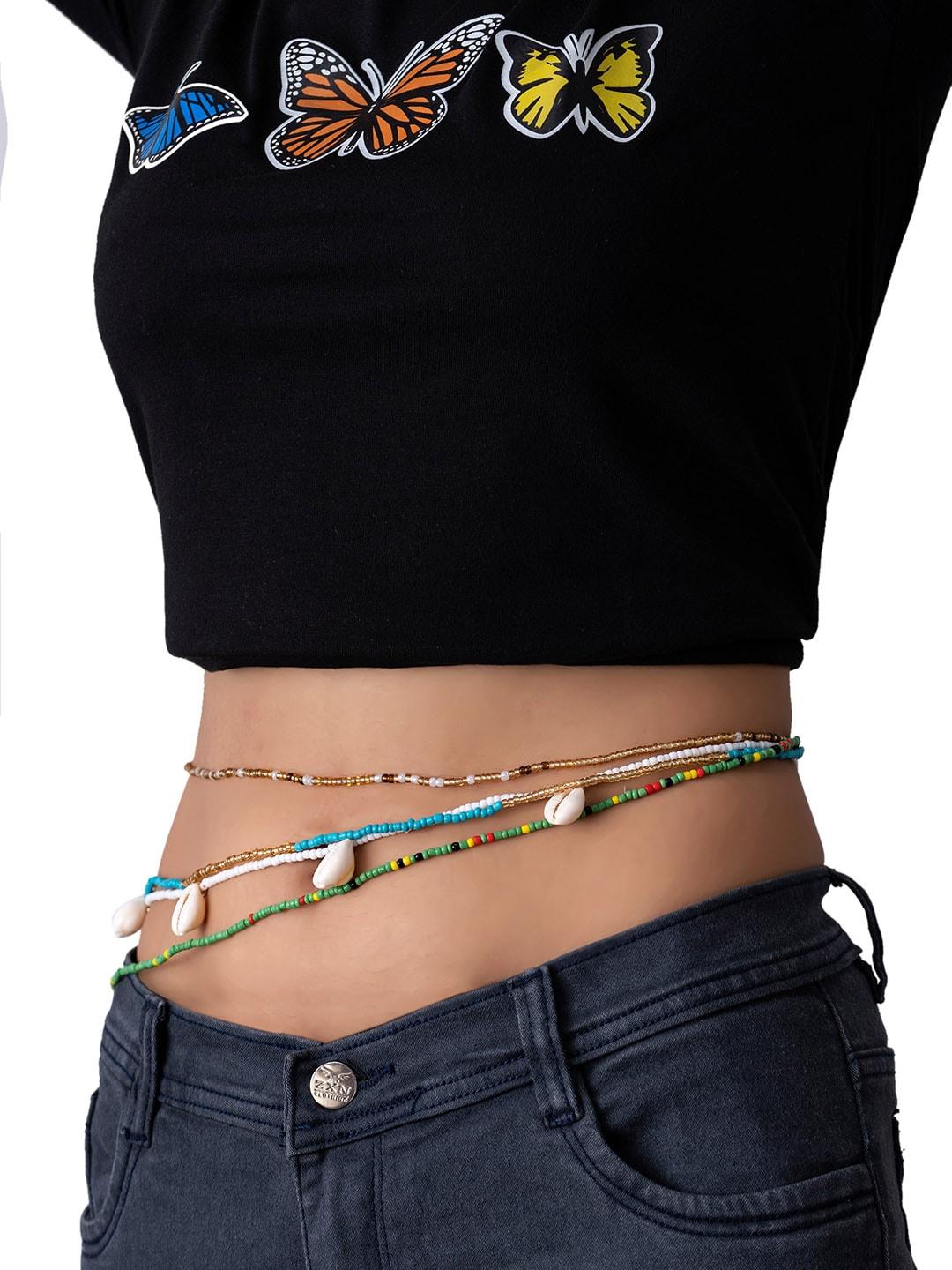 yellow chimes women multicolor beads studded shel designed multilayer waist chain