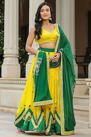 yellow chinnon tie-dye & shibori printed lehenga set