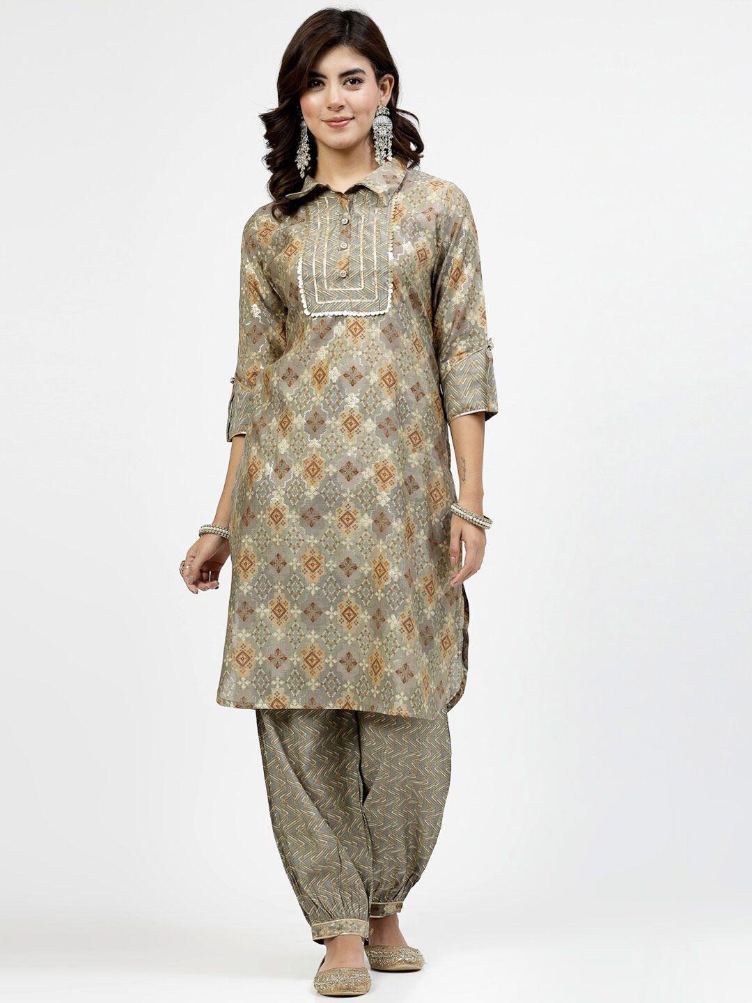 yellow cloud embroidered straight kurta with harem pant