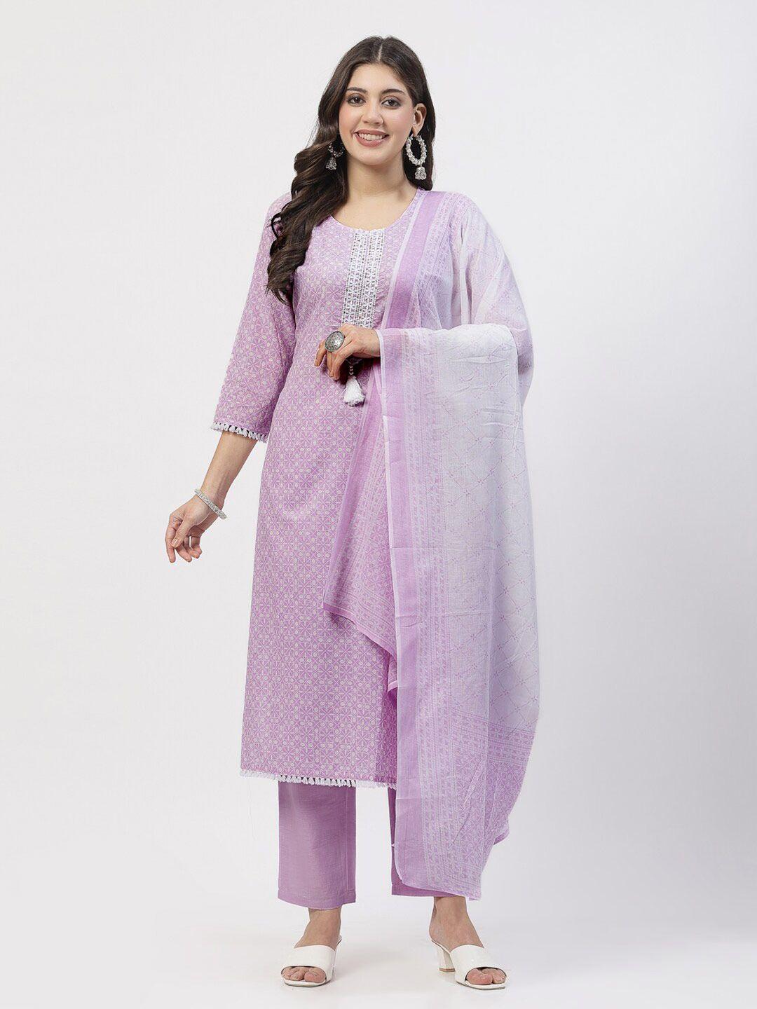 yellow cloud embroidered straight pure cotton kurta with trouser & dupatta