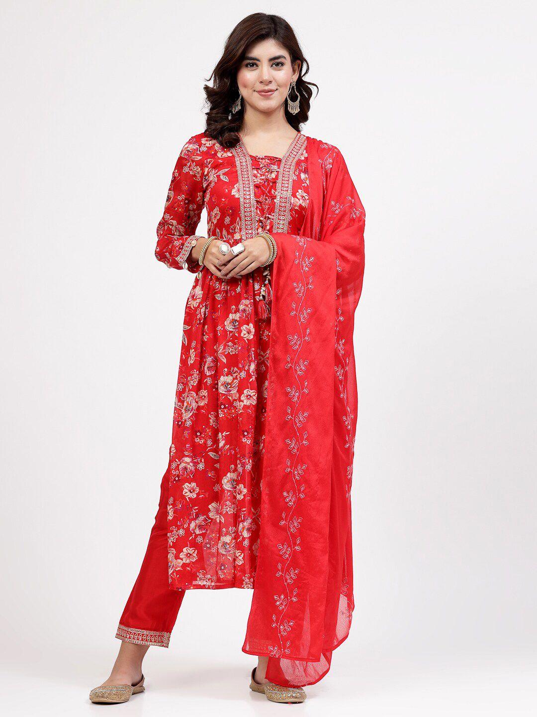 yellow cloud floral embroidered sequinned a line kurta with trouser & dupatta