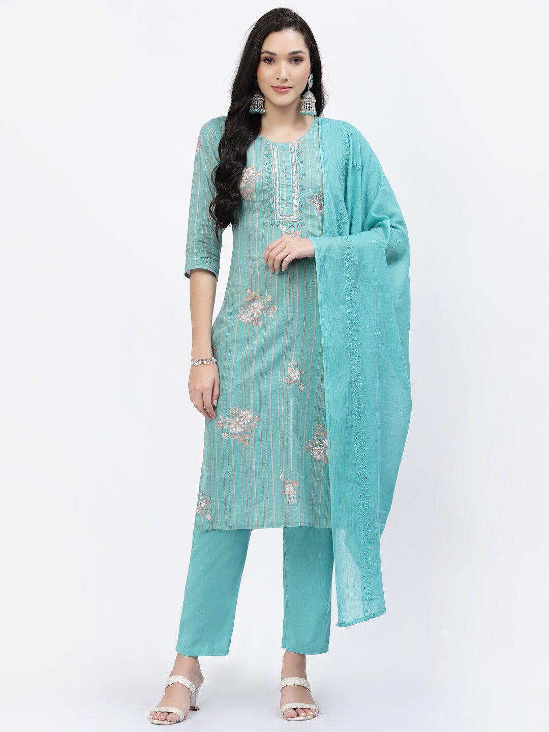 yellow cloud floral printed pure cotton kurta with trousers & with dupatta