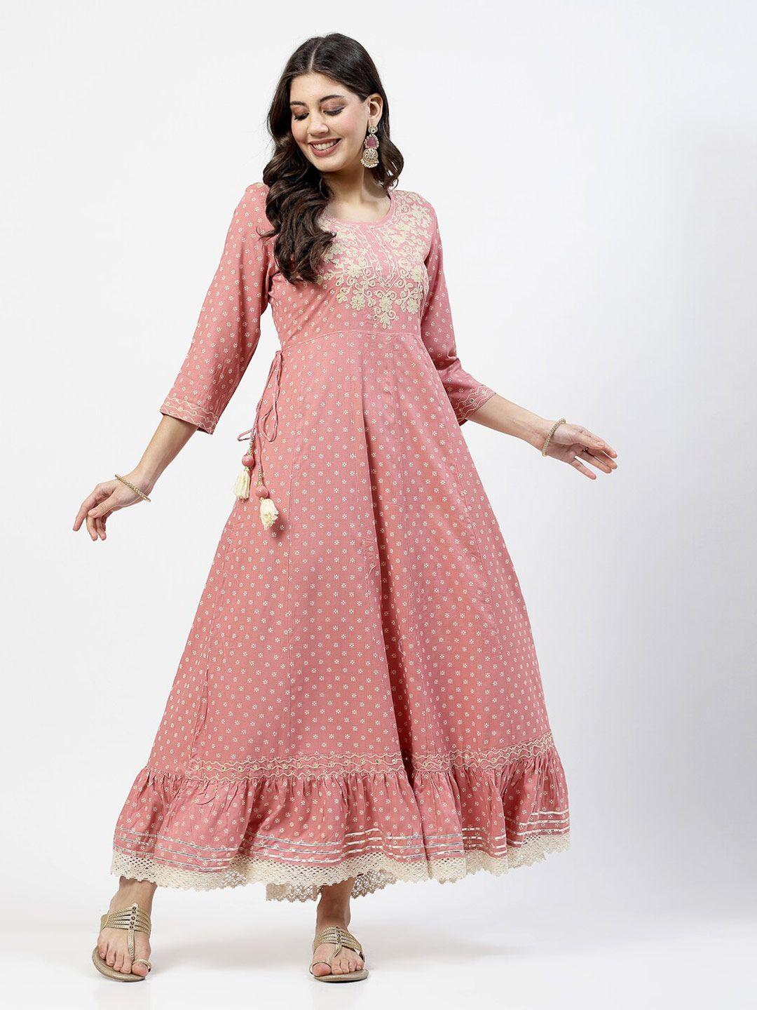 yellow cloud printed & embroidered gown ethnic dress