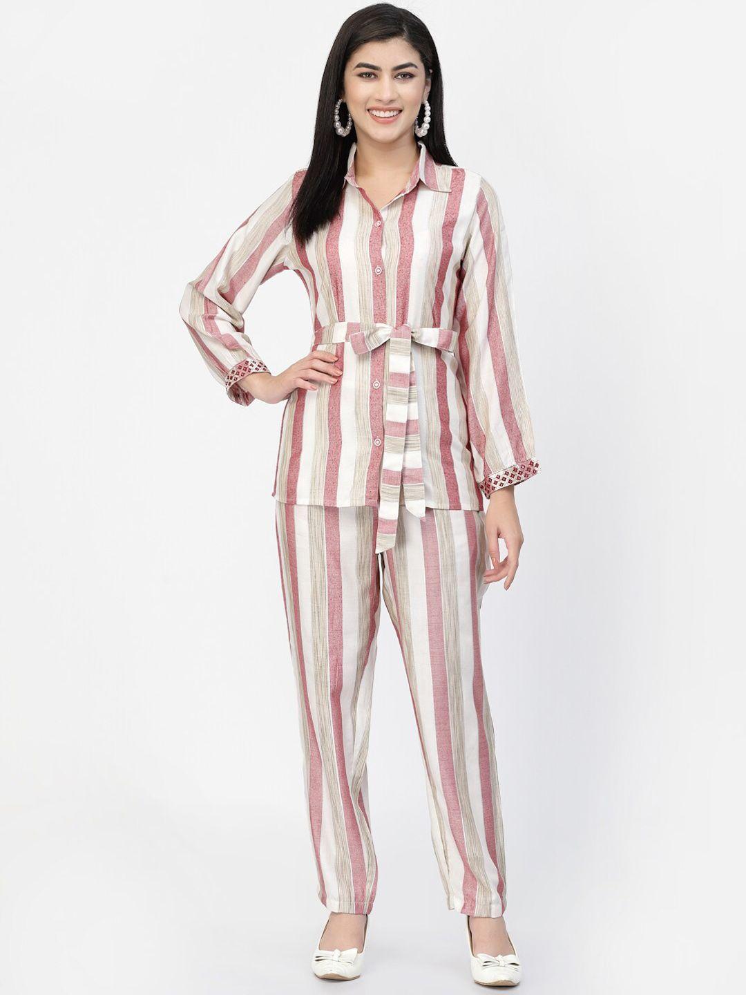 yellow cloud striped shirt collar top with trousers