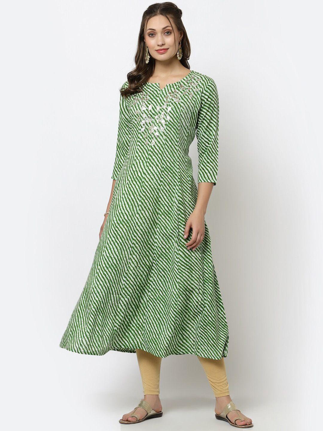 yellow cloud women green printed anarkali kurta