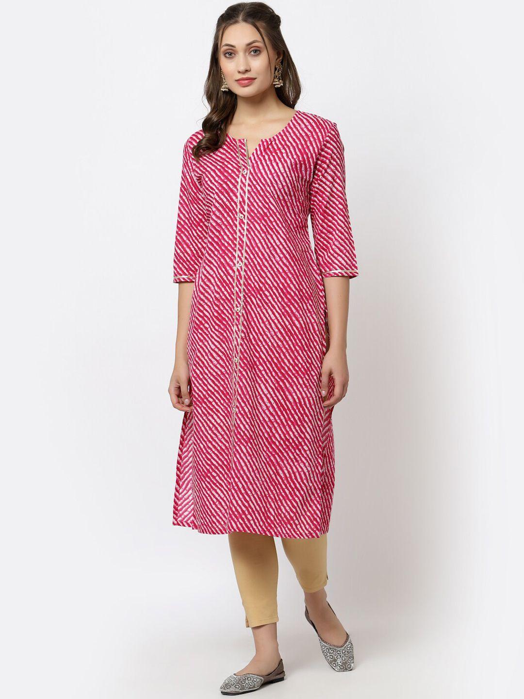 yellow cloud women pink & white printed printed kurta