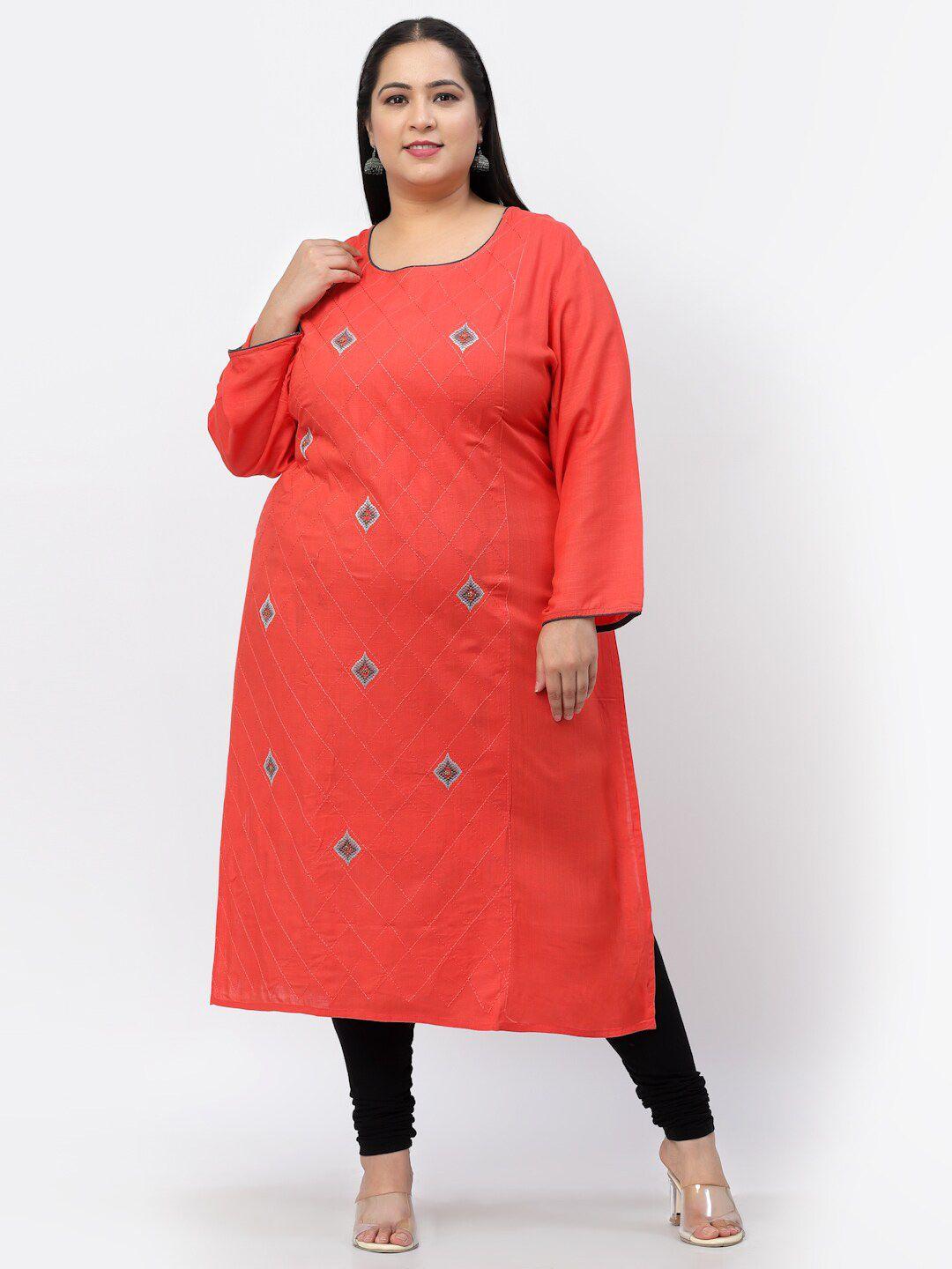 yellow cloud women red geometric embroidered thread work straight fit kurta