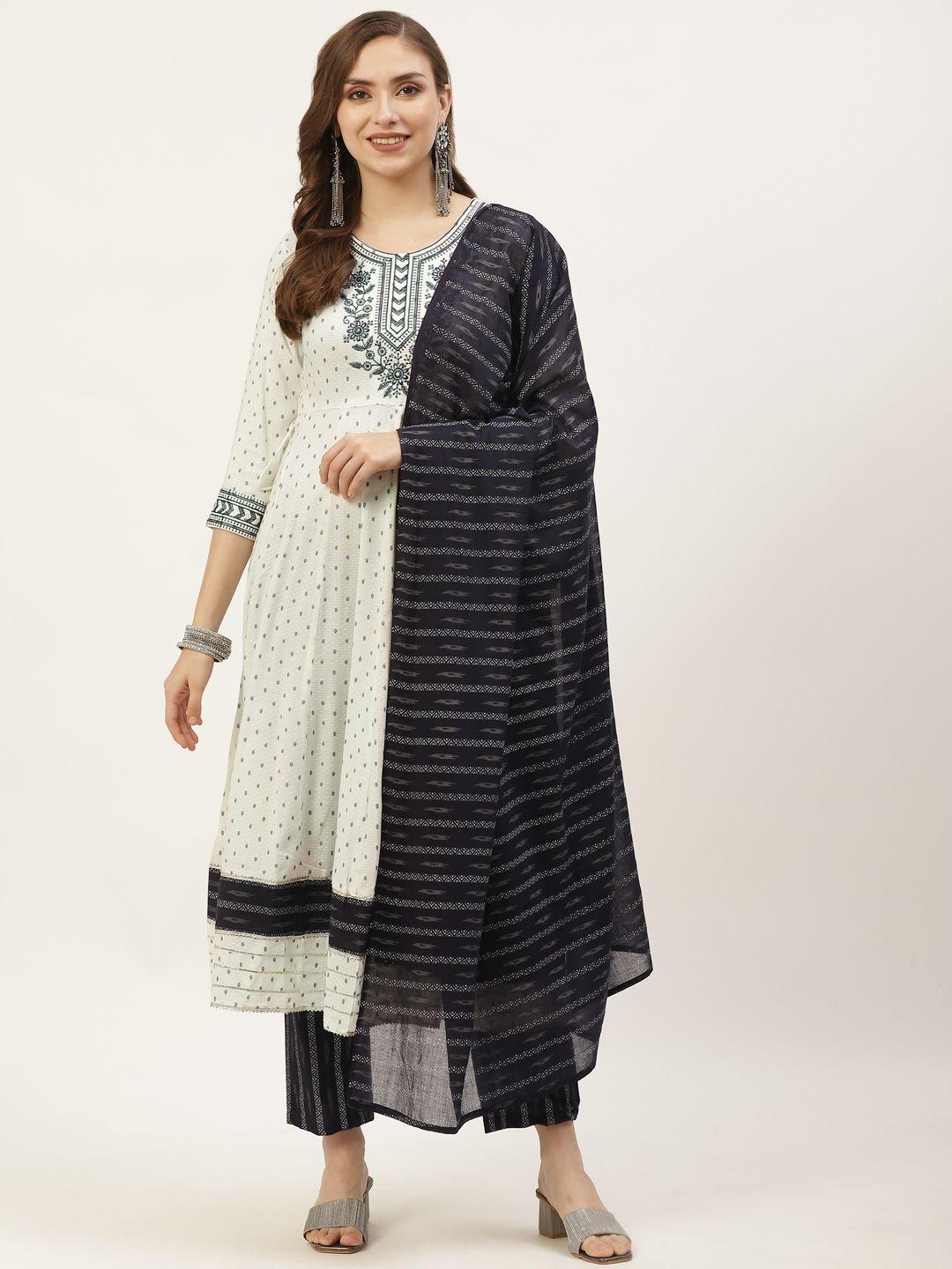 yellow cloud women white ethnic motifs printed kurta with trousers & dupatta