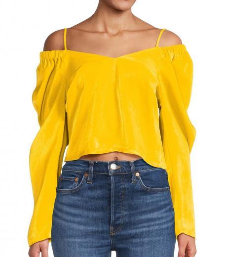 yellow cold shoulder crop top