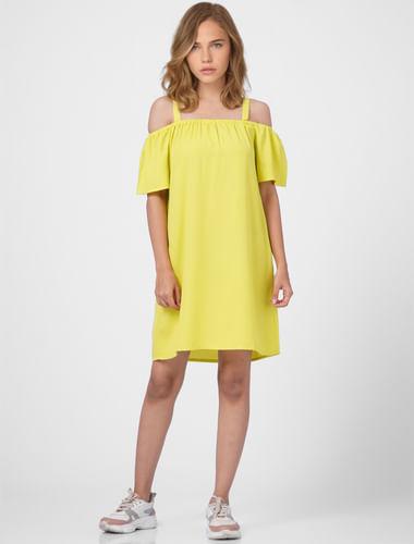 yellow cold shoulder shift dress