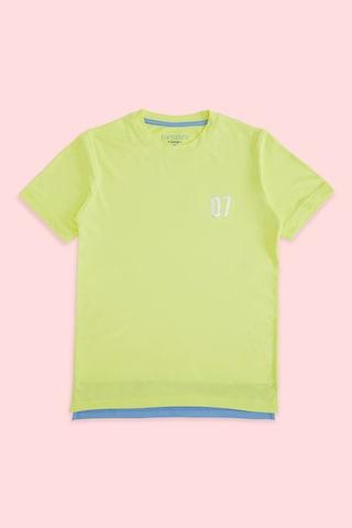 yellow color block casual half sleeves round neck boys regular fit t-shirt