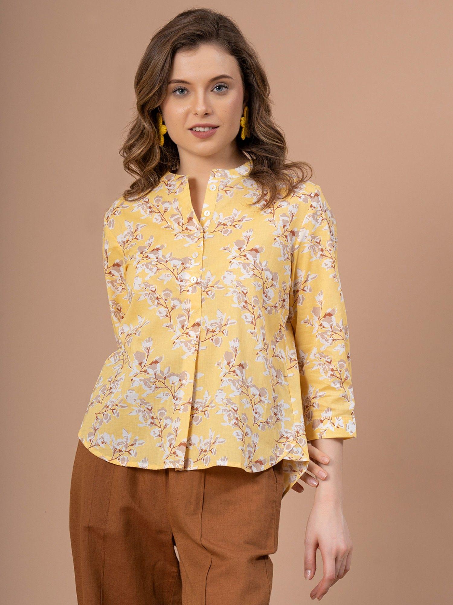 yellow color blouse top for women moisture absorbent and comfortable