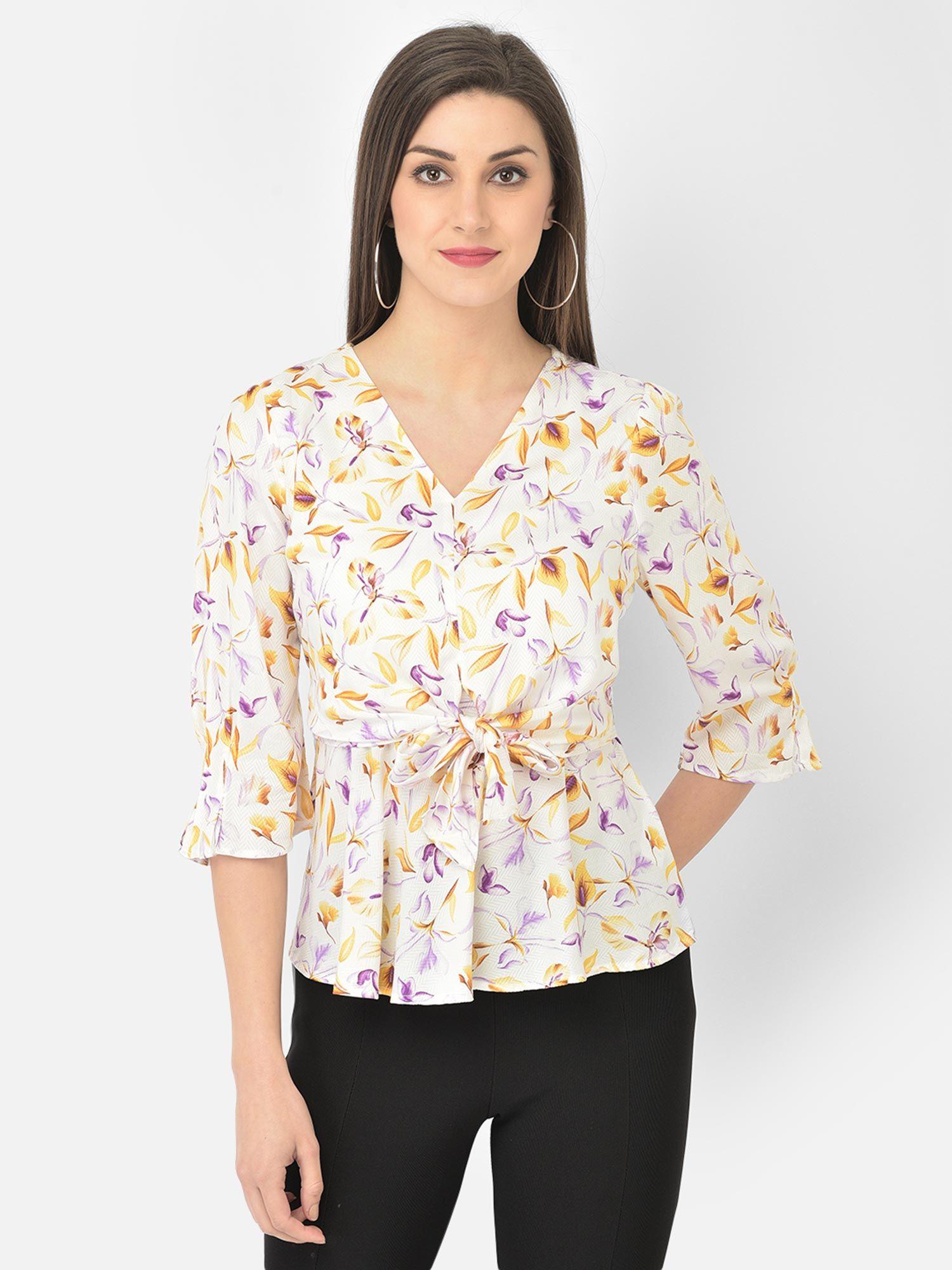yellow color half sleeve printed pattern blouse