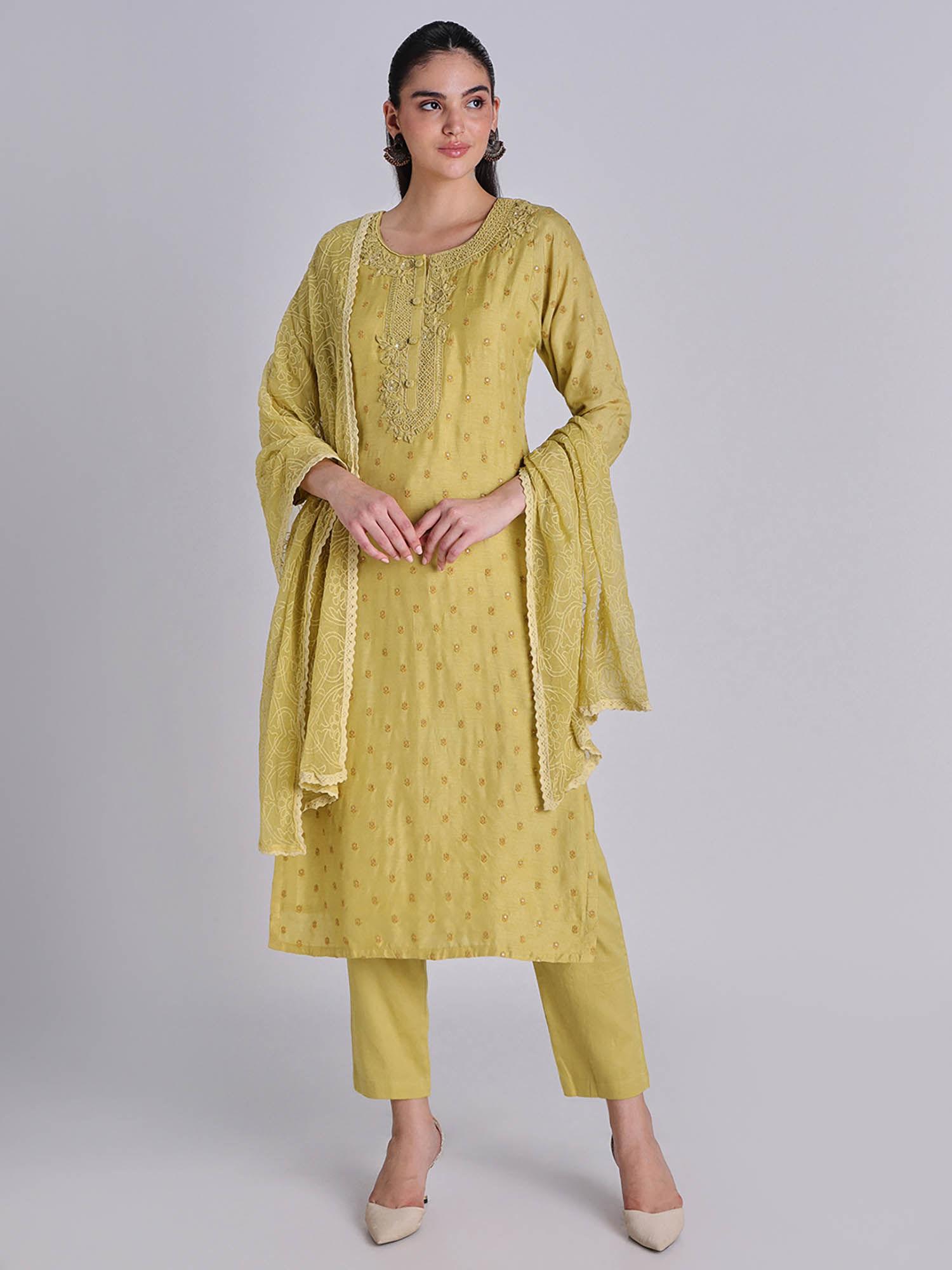 yellow color kurta with pant and dupatta (set of 3)