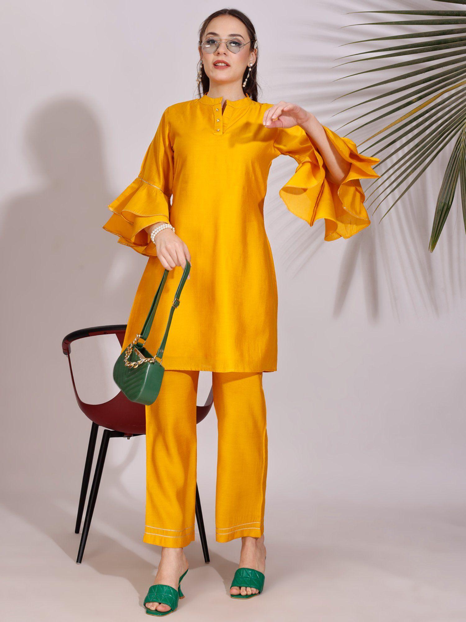 yellow colour tiered sleeves and gota patti work co-ord (set of 2)