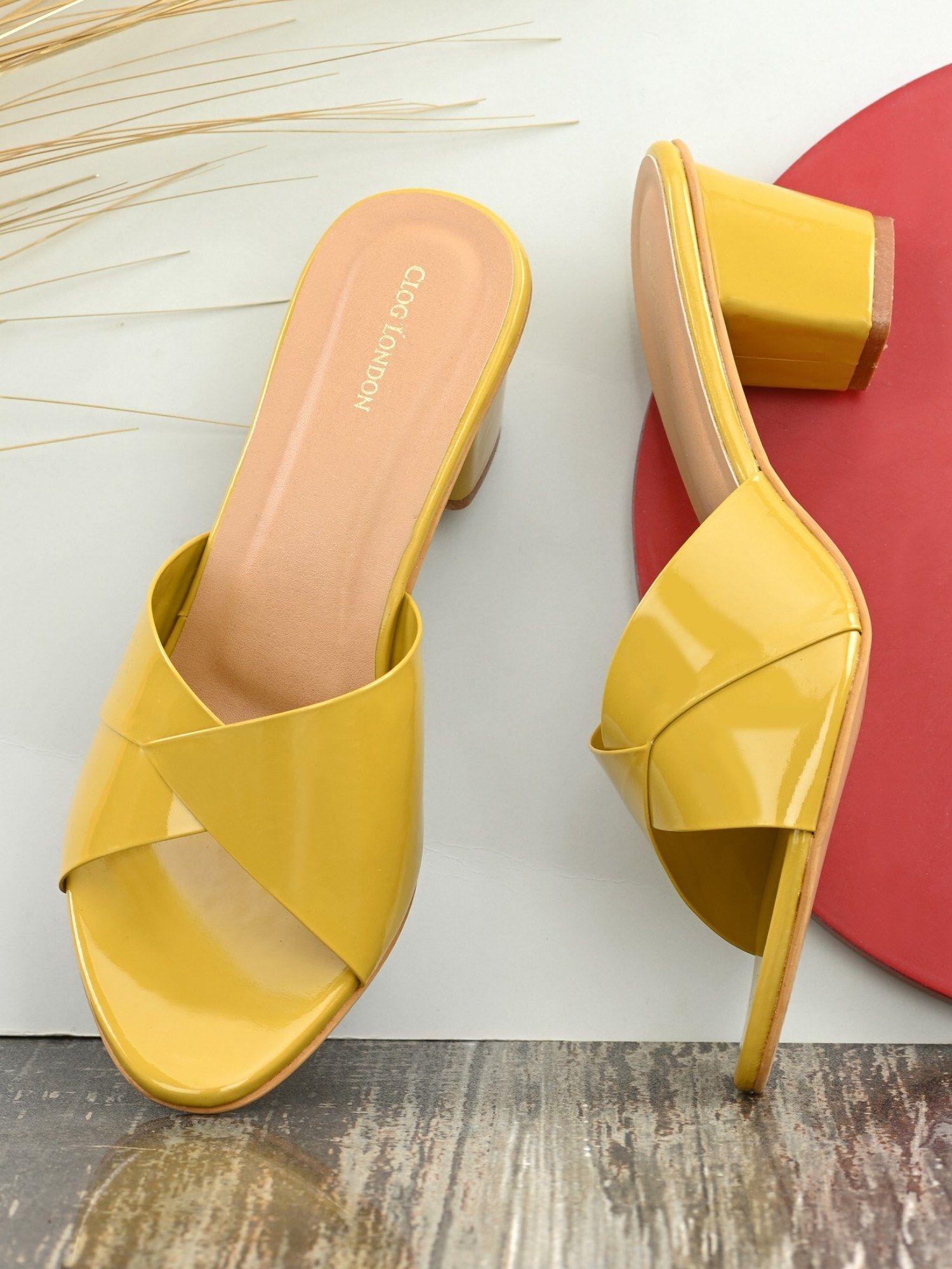 yellow comfortable heel sandals