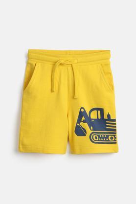 yellow construction graphic print cotton shorts for boys - yellow