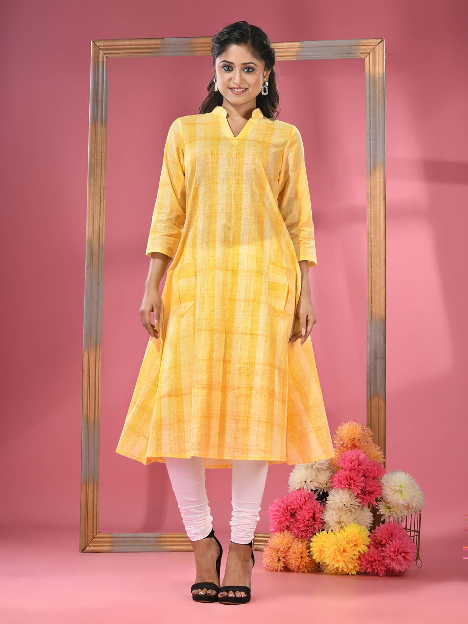 yellow cotton a-line kurta