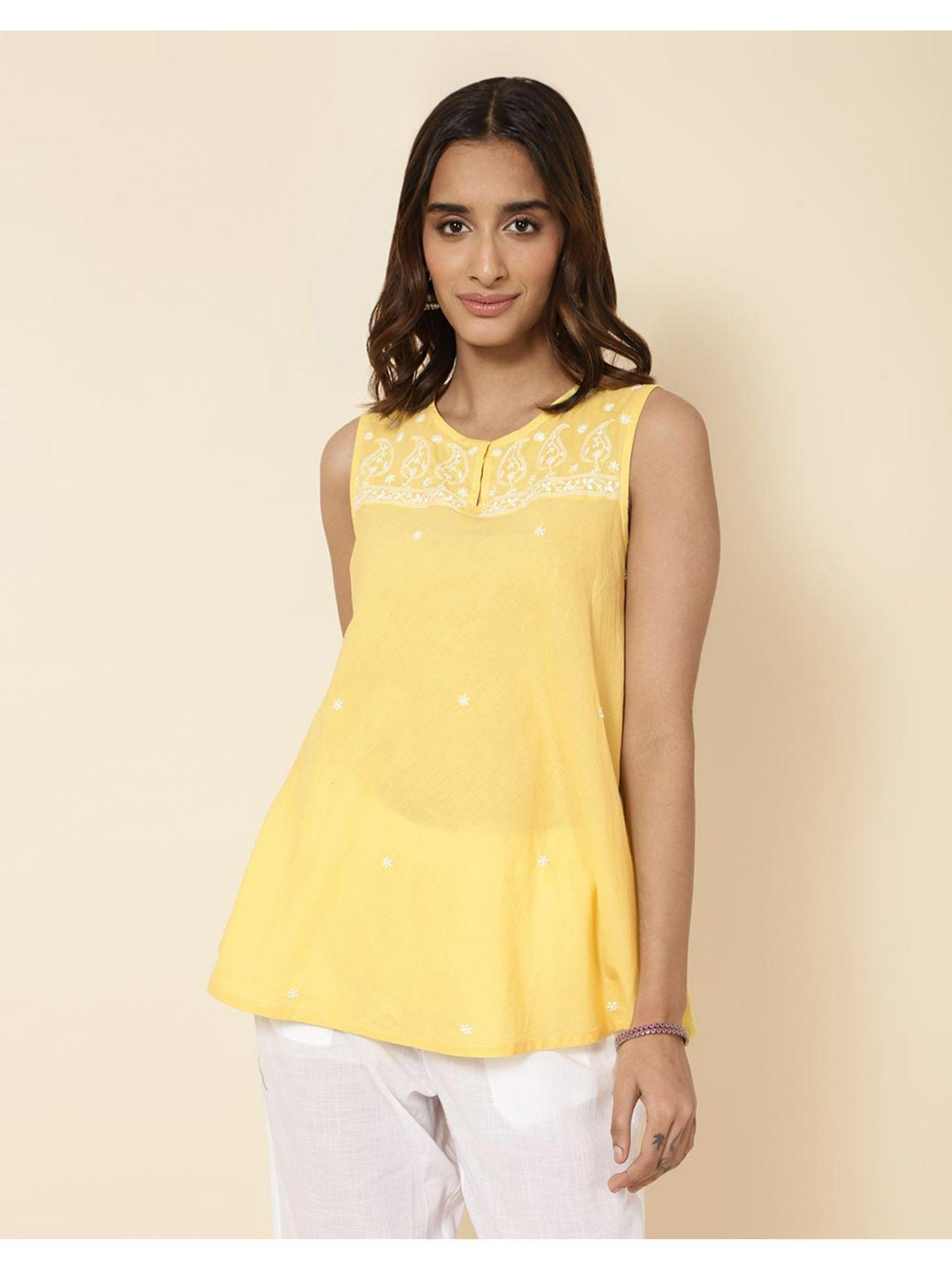 yellow cotton chikankari top