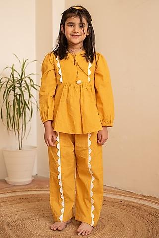 yellow cotton co-ord set for girls