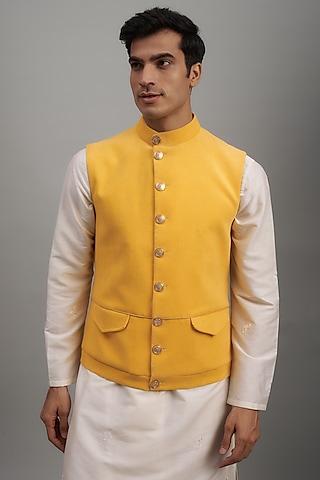 yellow cotton corduroy bundi jacket