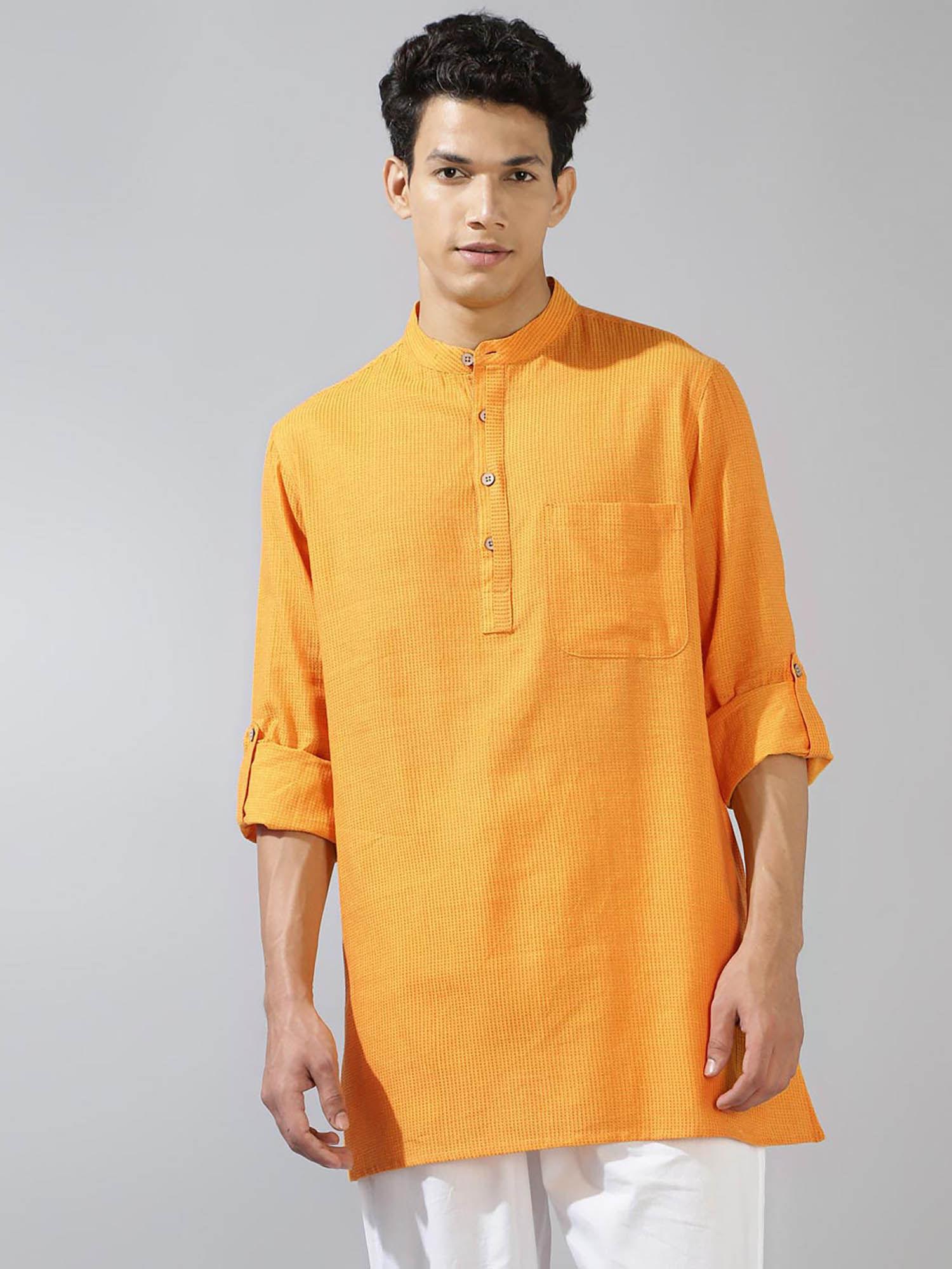 yellow cotton dobby kurta