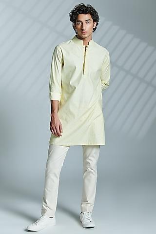 yellow cotton embroidered kurta