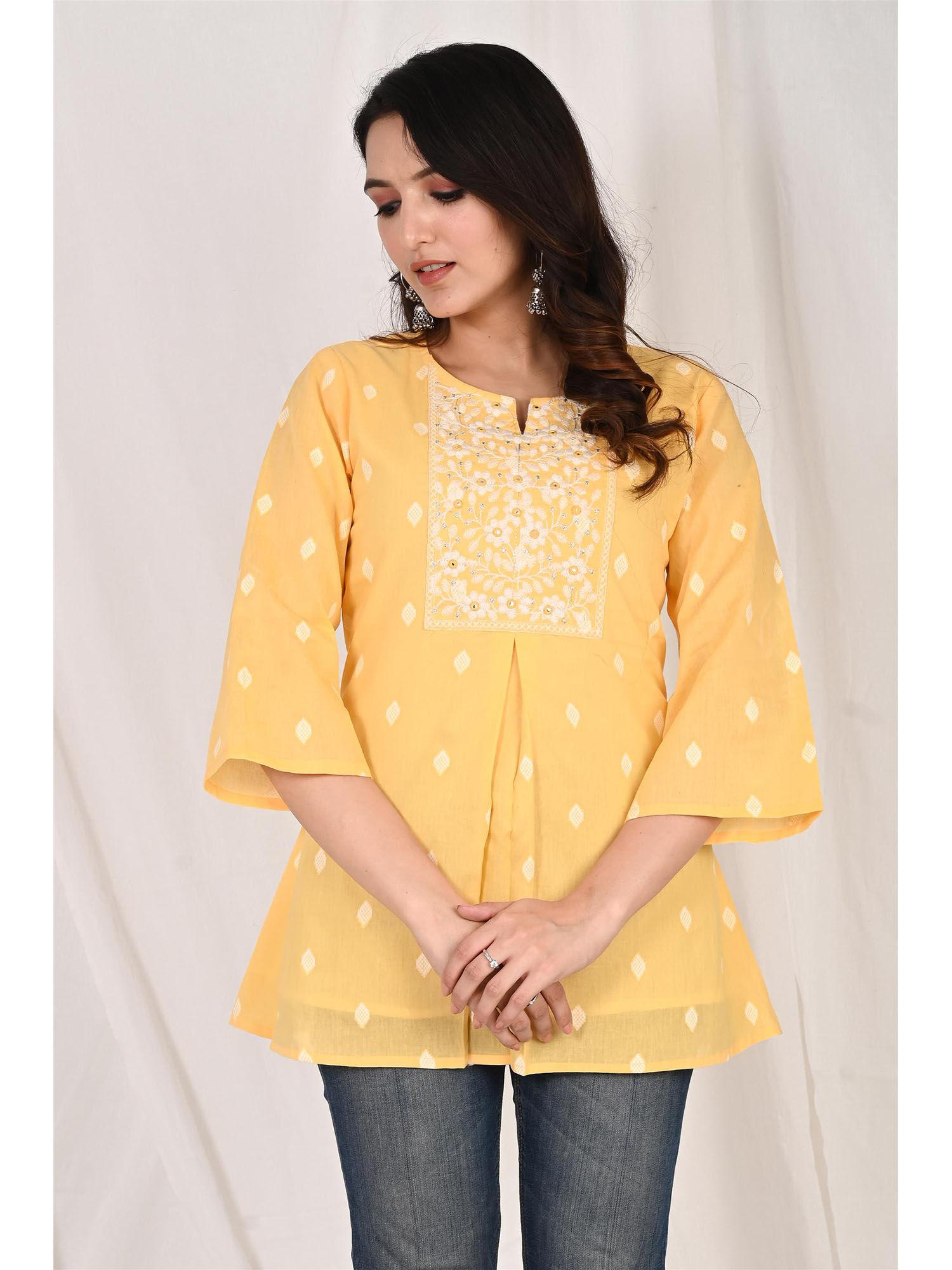 yellow cotton embroidered top