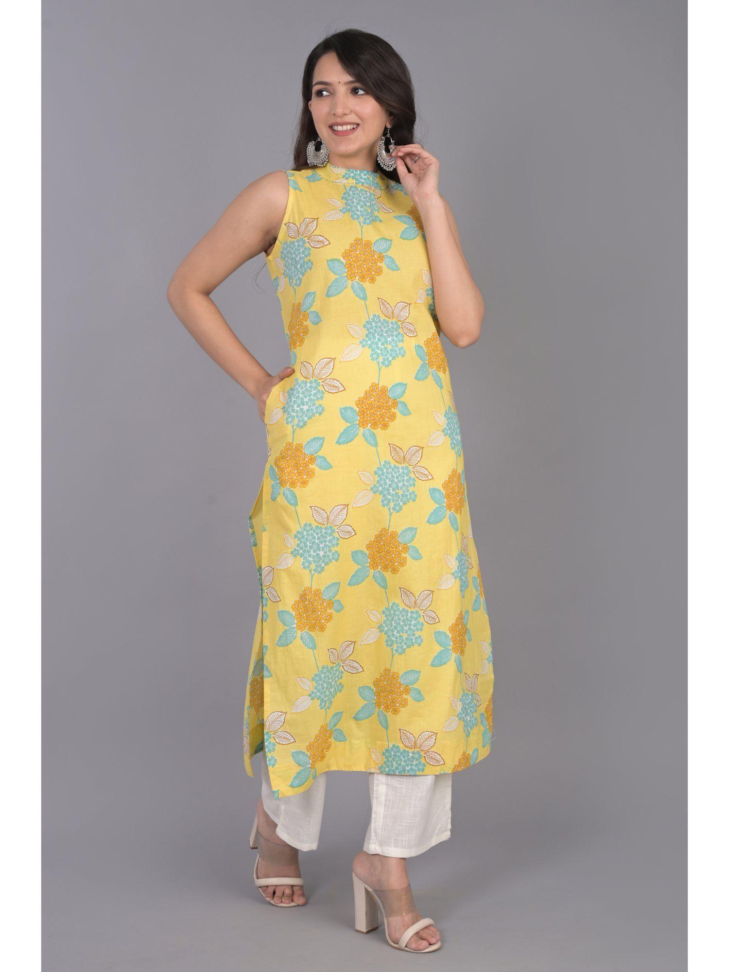 yellow cotton floral kurta