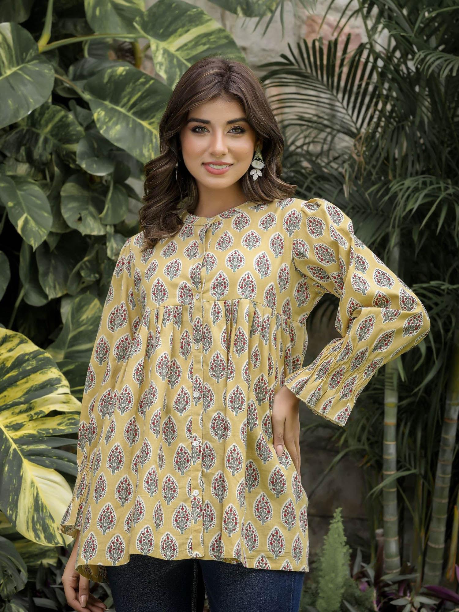 yellow cotton floral tunic