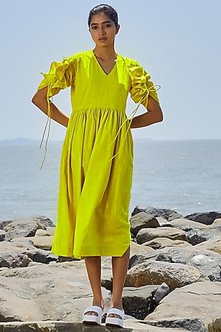 yellow cotton gathered dress