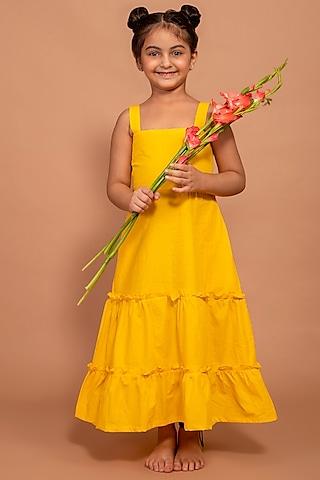 yellow cotton hand-dyed dress for girls