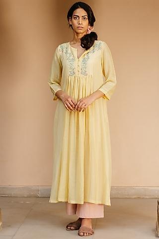 yellow cotton hand-embroidered tunic
